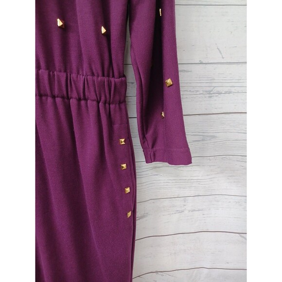 Styles To Go Jumpsuit Burgundy Purple Long Sleeve Stretch Studded Sz M - Picture 3 of 7